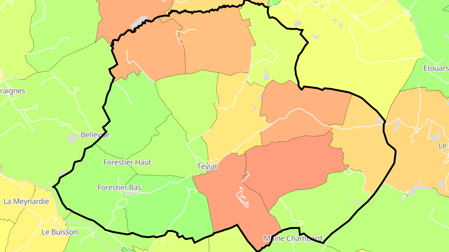 Carte des prix de l'immobilier Teyjat