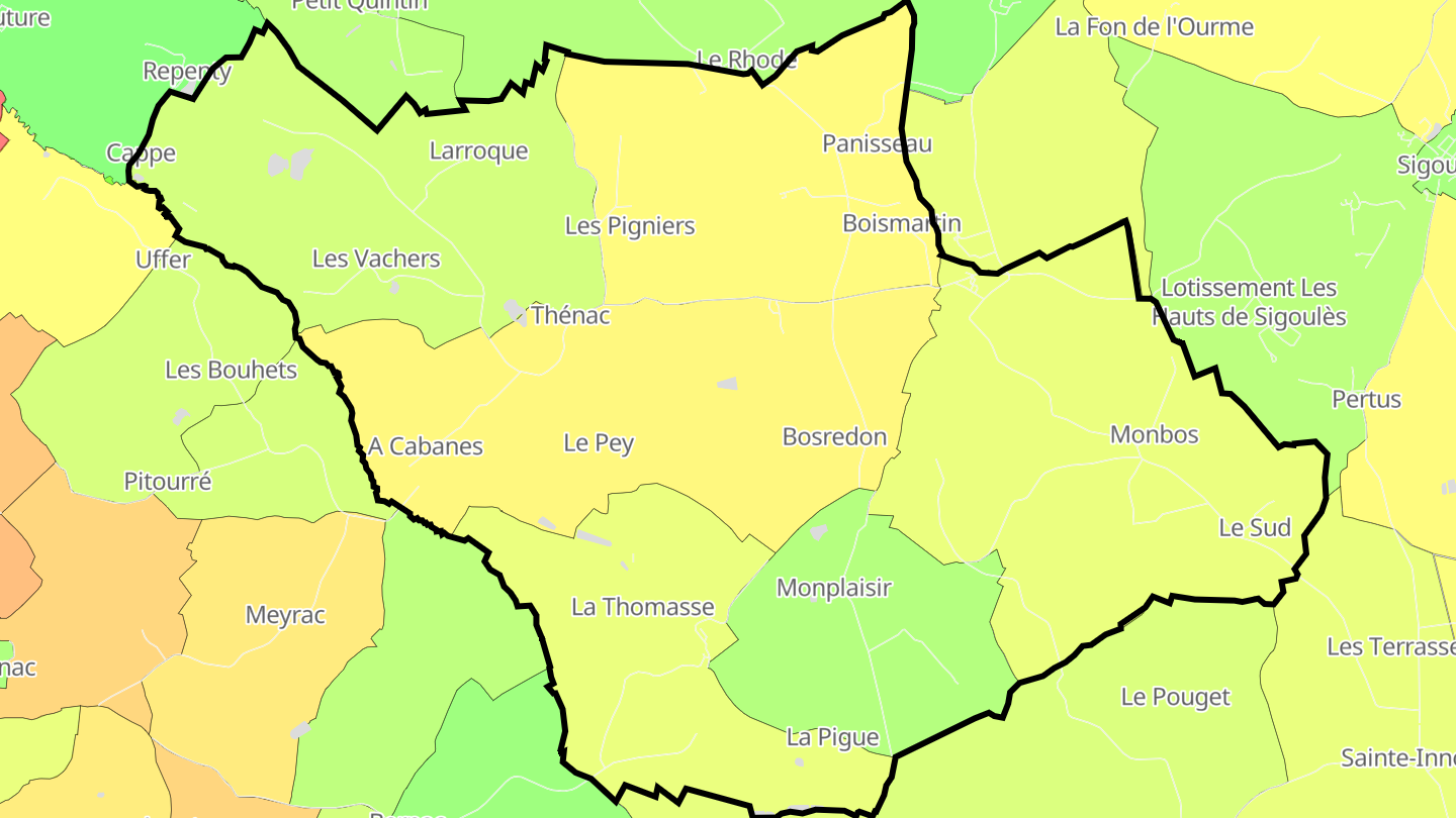 Carte des prix de l'immobilier Thénac