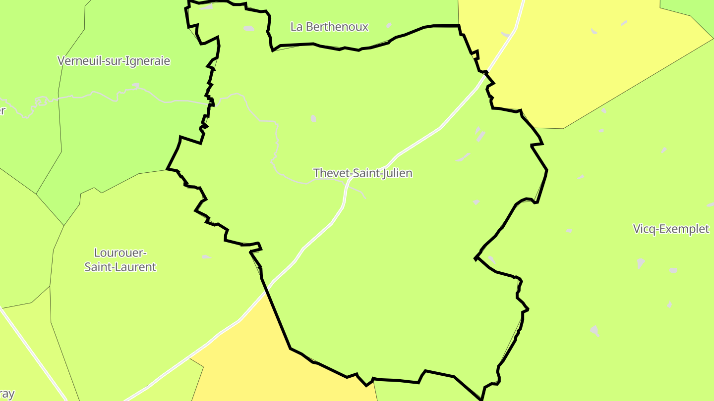 Carte des prix de l'immobilier Thevet-Saint-Julien