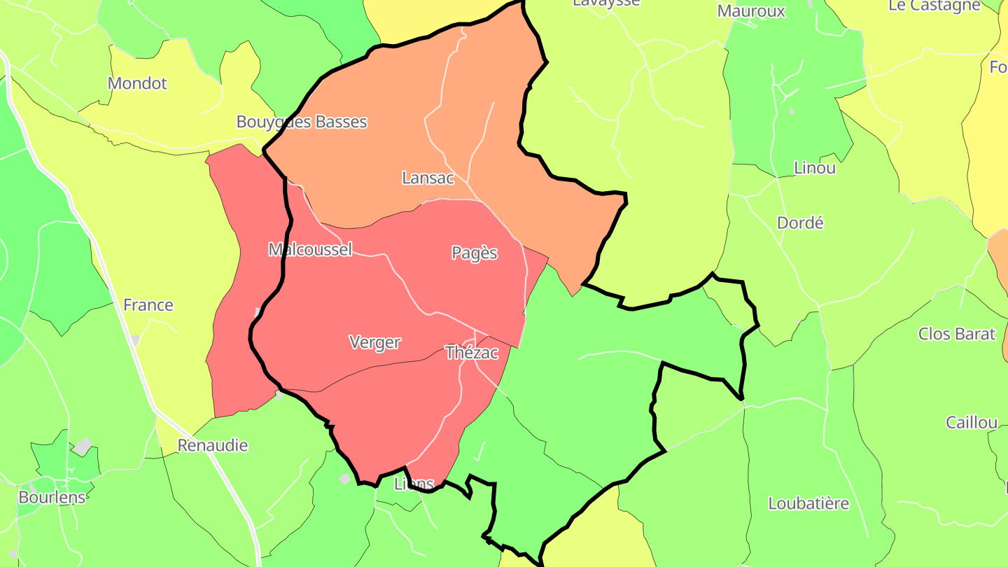 Carte des prix de l'immobilier Thézac