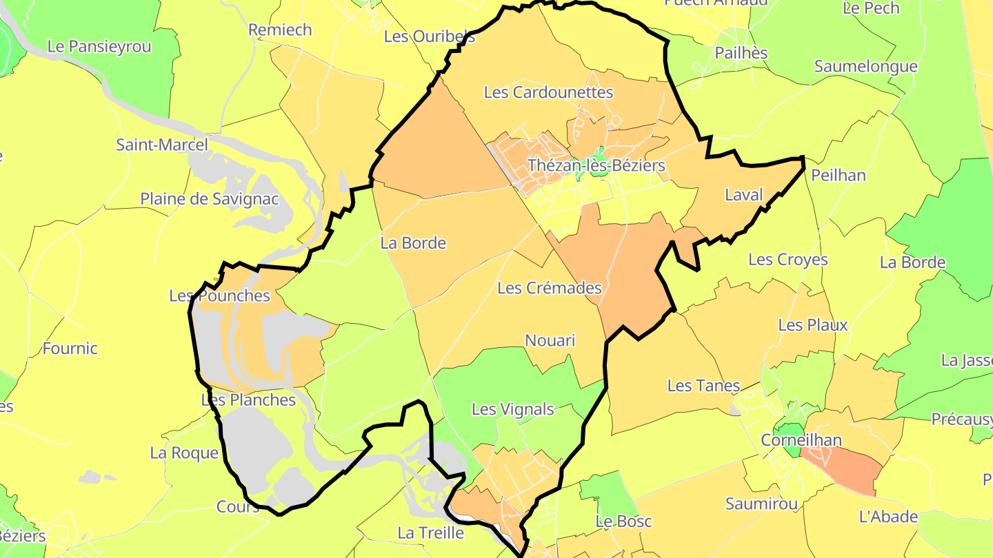 Carte des prix de l'immobilier Thézan-lès-Béziers