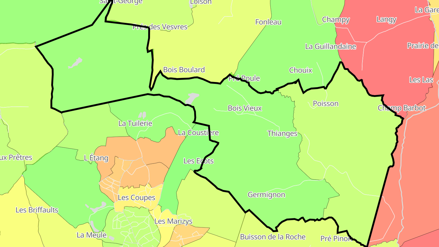 Carte des prix de l'immobilier Thianges