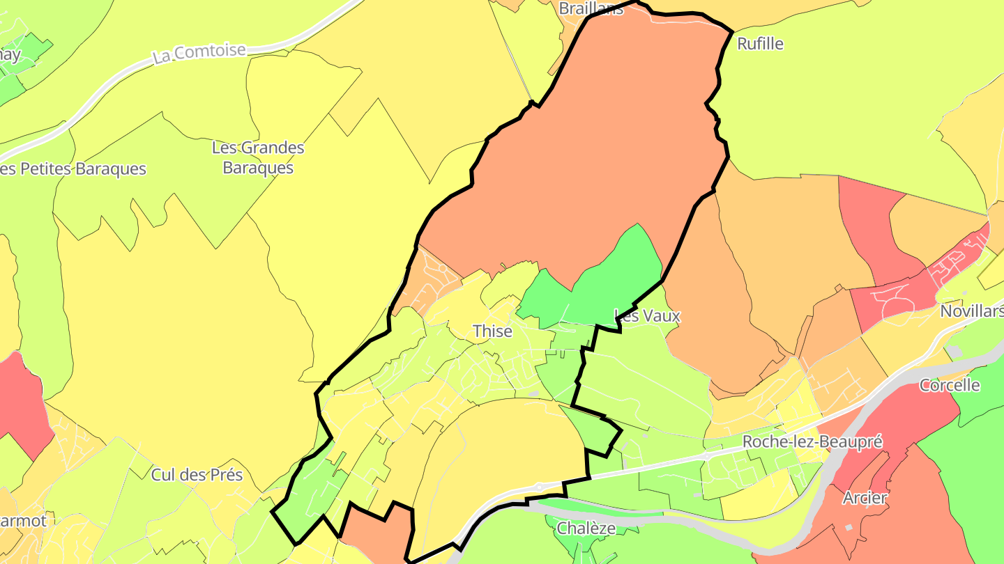 Carte des prix de l'immobilier Thise