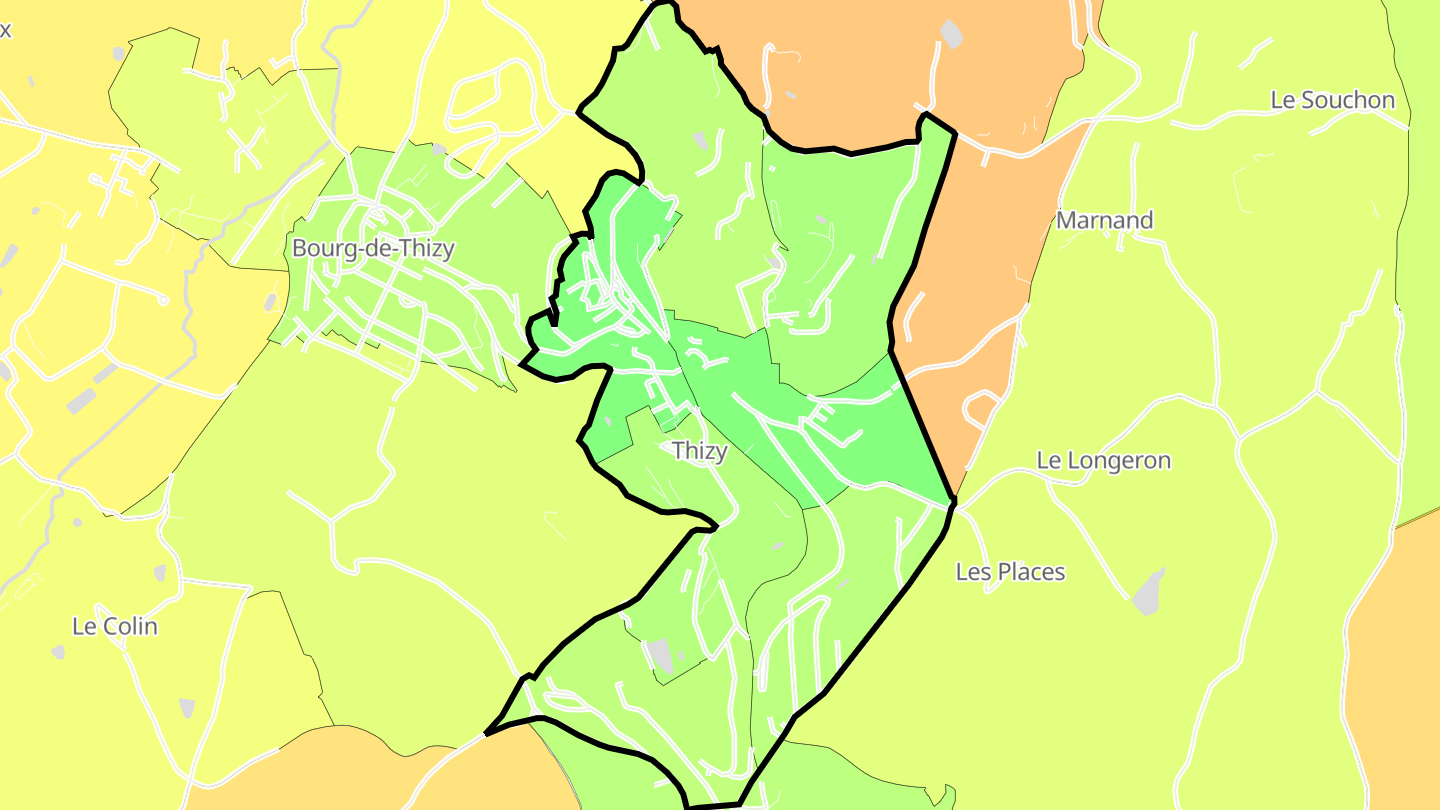 Carte des prix de l'immobilier Thizy