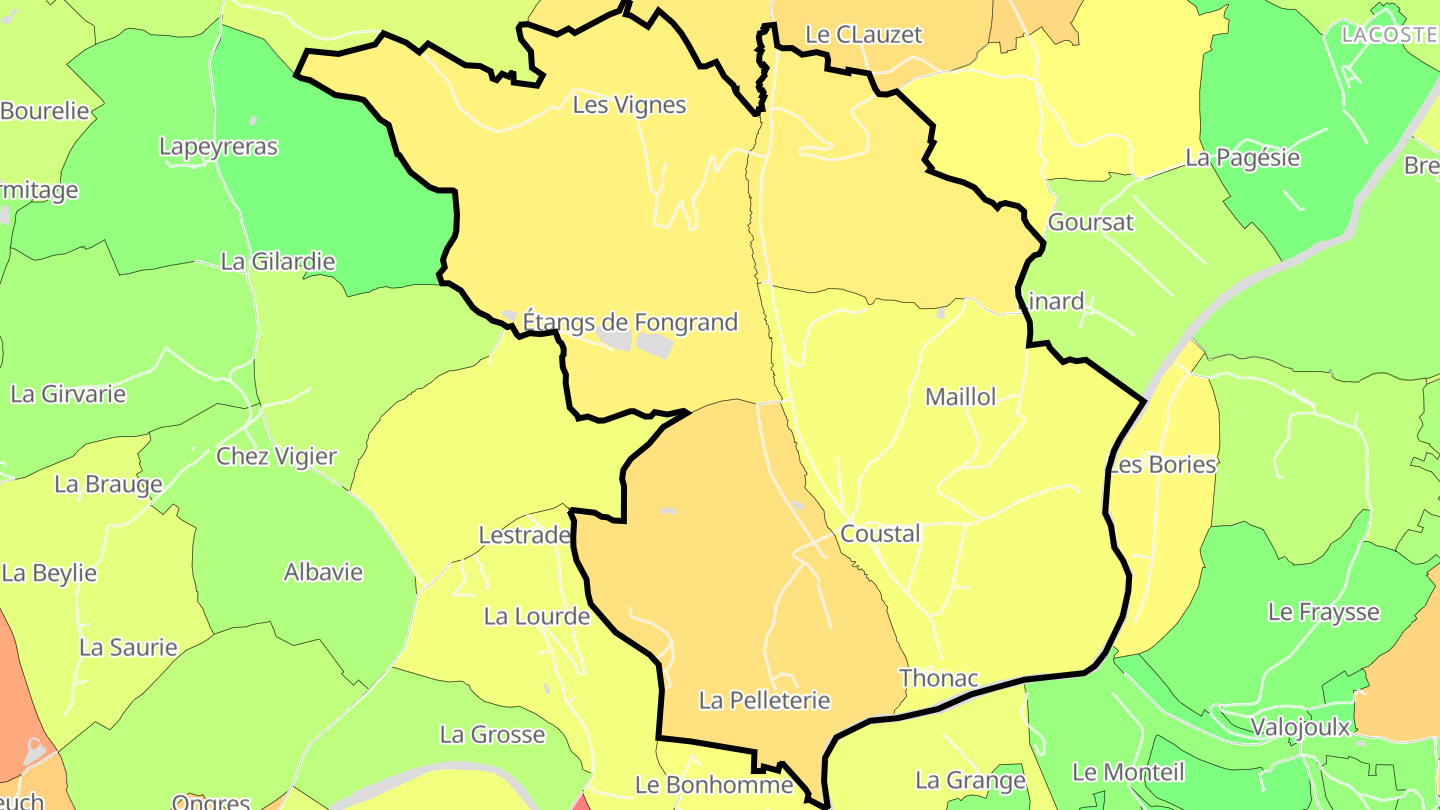 Carte des prix de l'immobilier Thonac