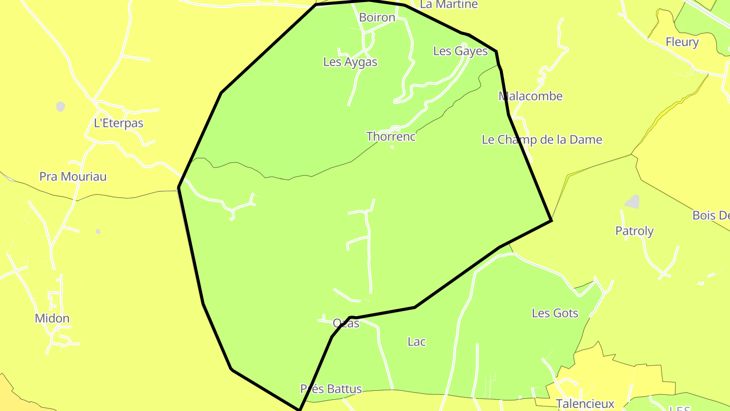 Carte des prix de l'immobilier Thorrenc