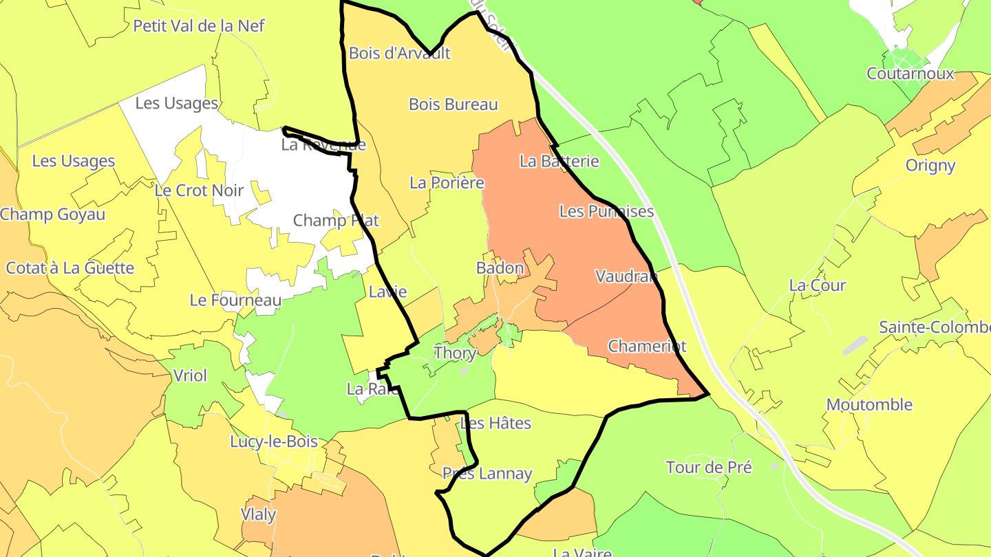 Carte des prix de l'immobilier Thory
