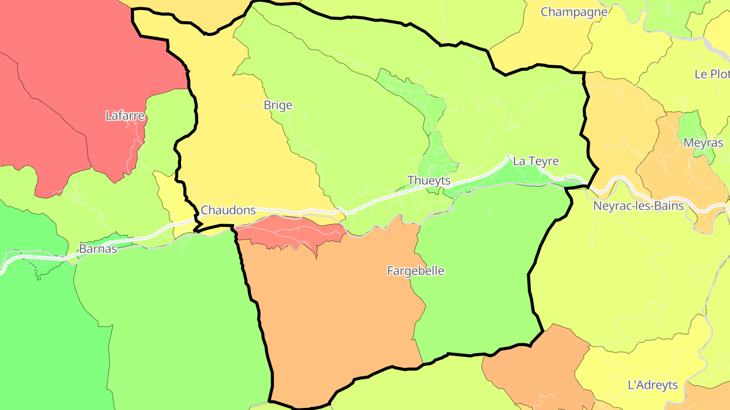 Carte des prix de l'immobilier Thueyts