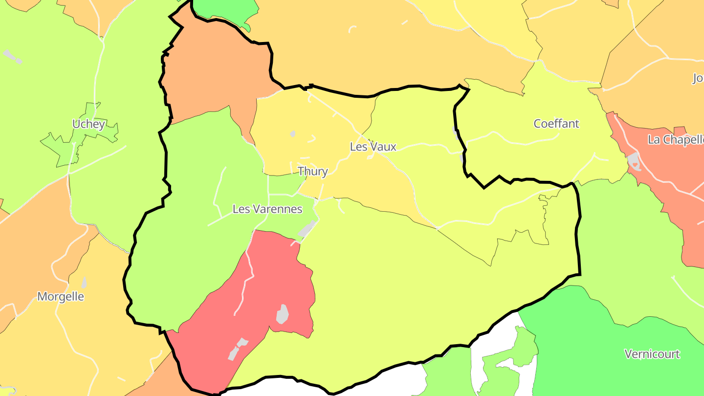 Carte des prix de l'immobilier Thury