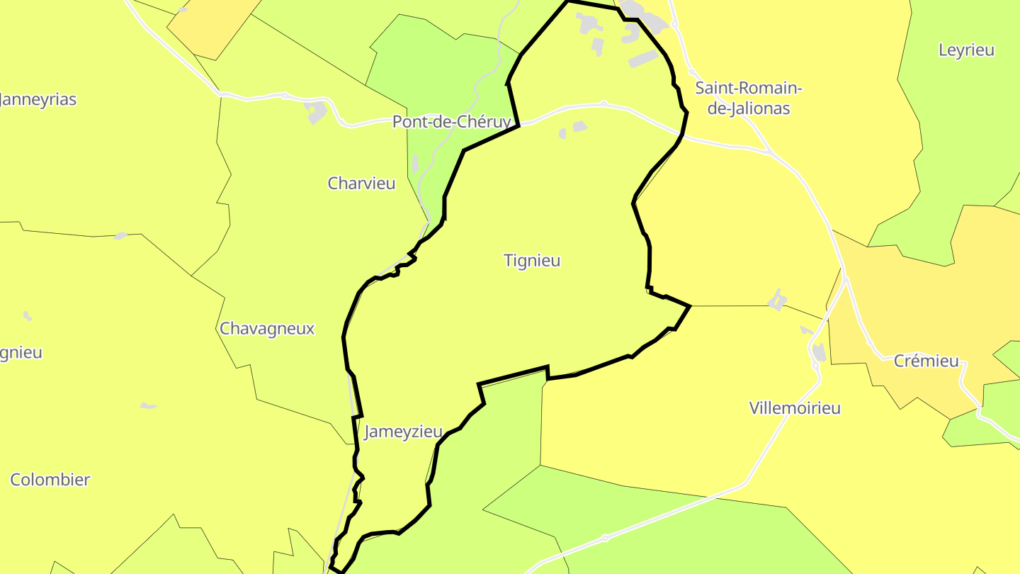 Carte des prix de l'immobilier Tignieu-Jameyzieu