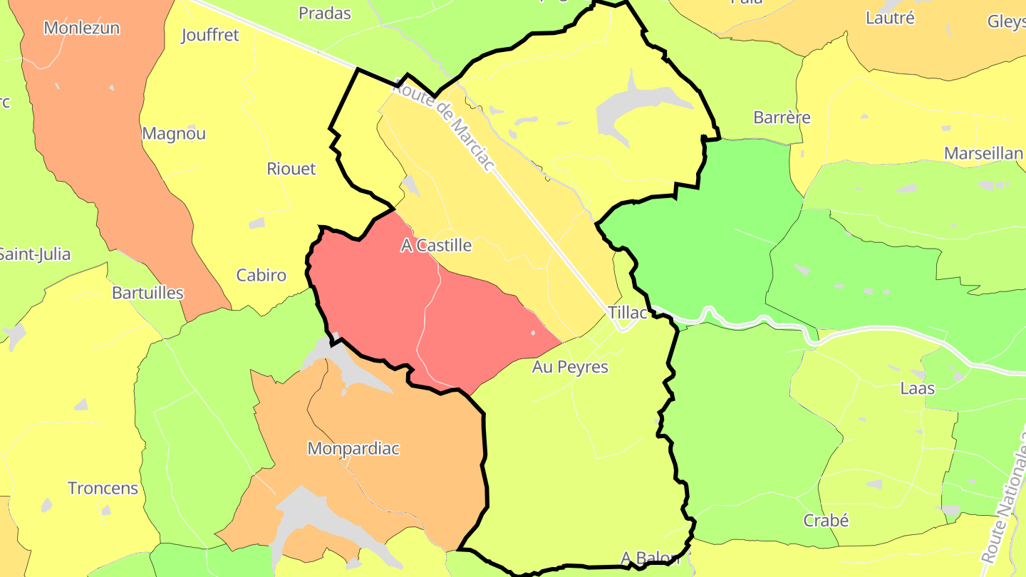 Carte des prix de l'immobilier Tillac