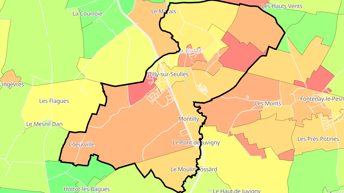 Carte des prix de l'immobilier Tilly-sur-Seulles