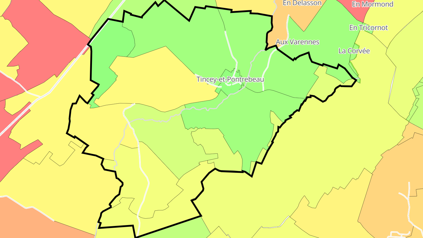 Carte des prix de l'immobilier Tincey-et-Pontrebeau