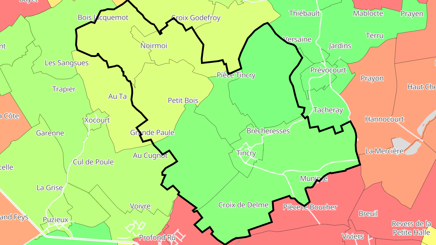 Carte des prix de l'immobilier Tincry