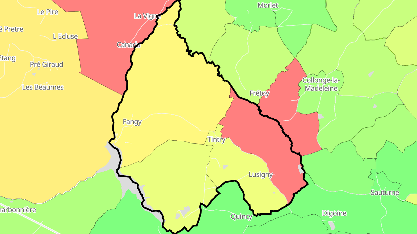 Carte des prix de l'immobilier Tintry