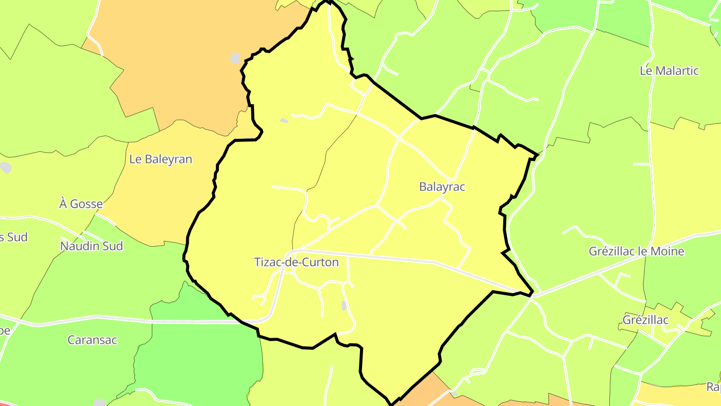 Carte des prix de l'immobilier Tizac-de-Curton
