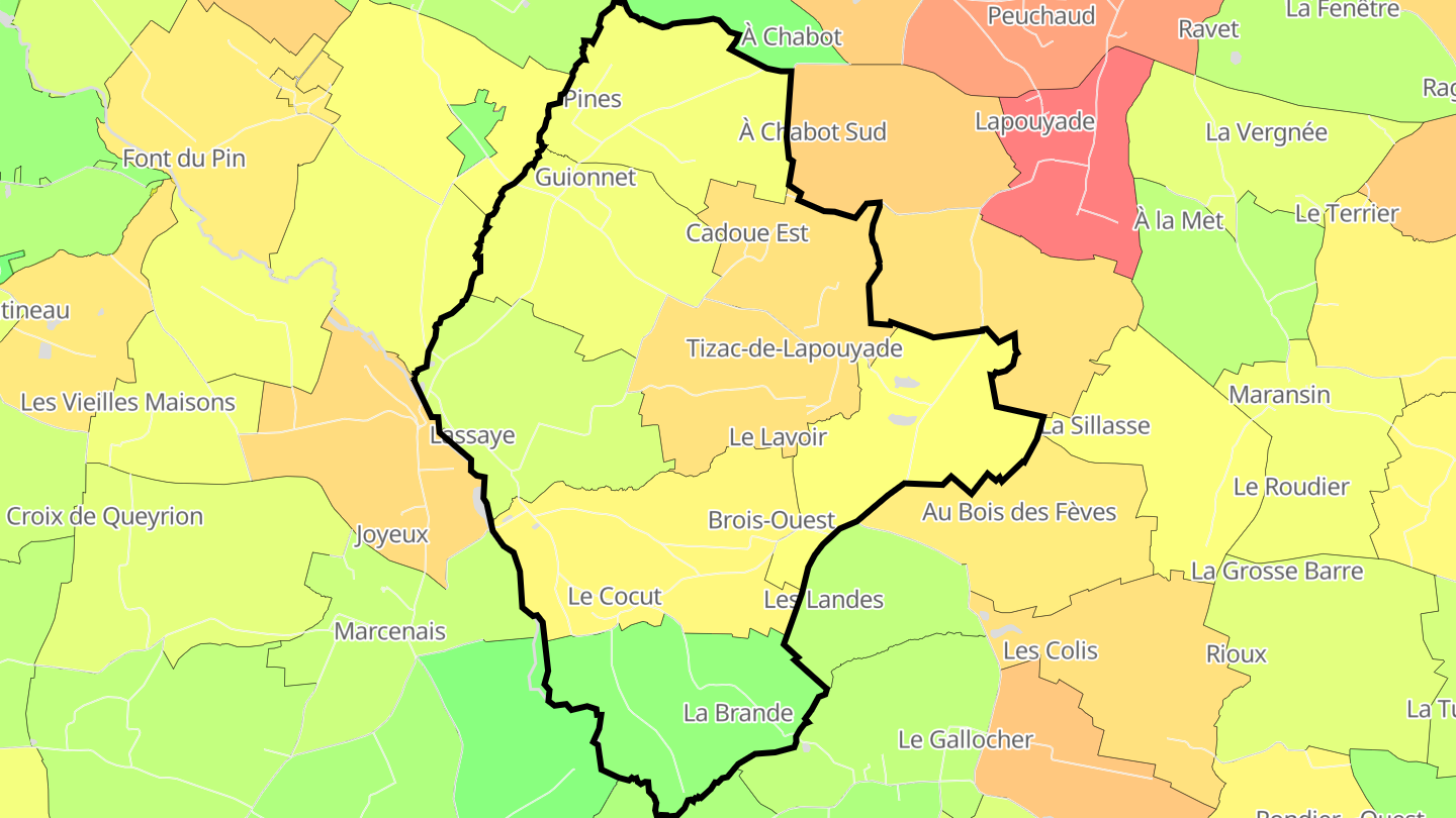 Carte des prix de l'immobilier Tizac-de-Lapouyade