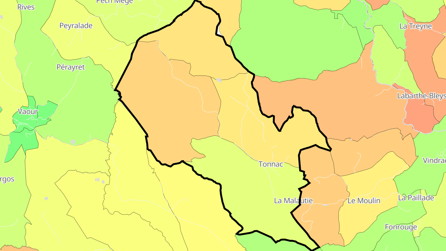Carte des prix de l'immobilier Tonnac