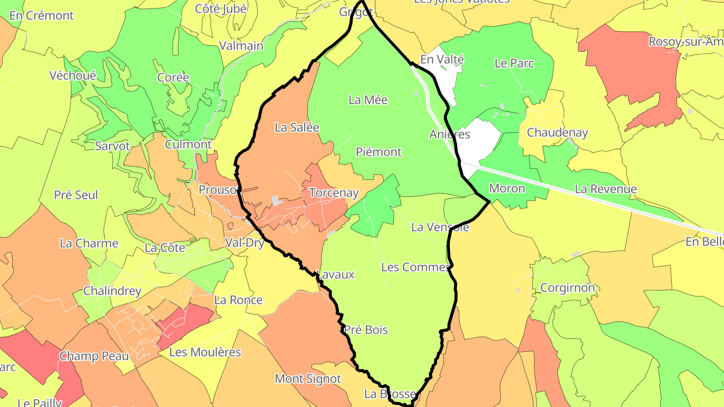 Carte des prix de l'immobilier Torcenay