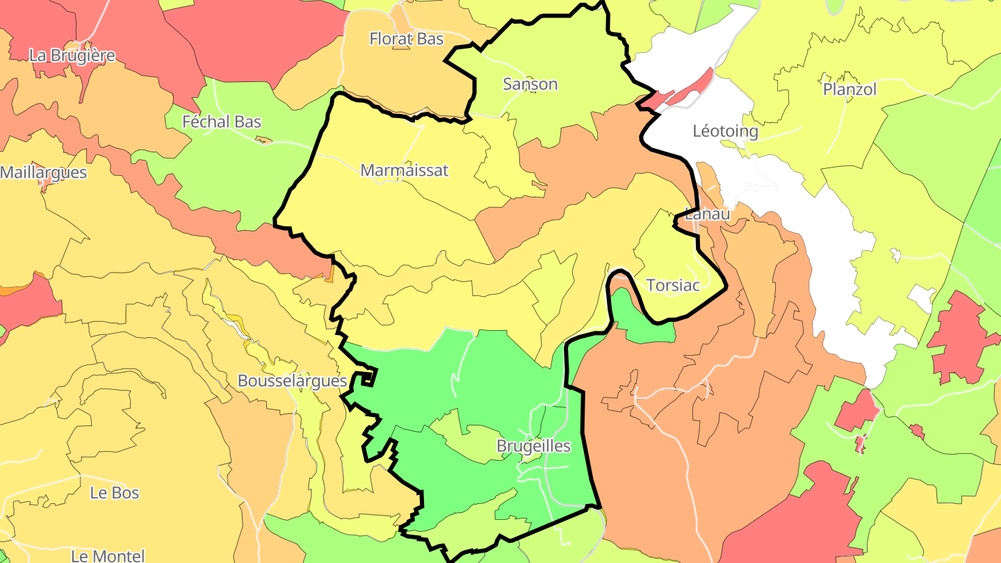 Carte des prix de l'immobilier Torsiac