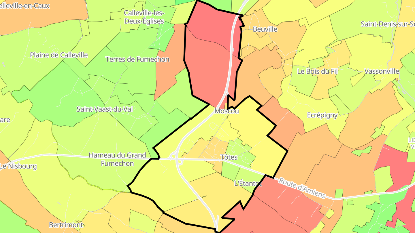 Carte des prix de l'immobilier Tôtes
