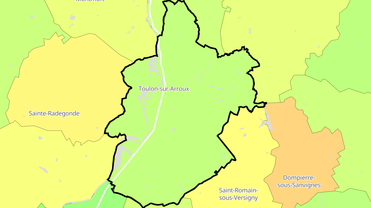 Carte des prix de l'immobilier Toulon-sur-Arroux
