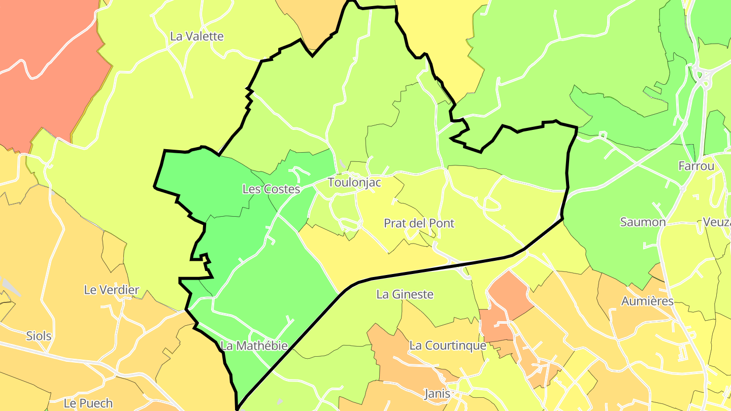 Carte des prix de l'immobilier Toulonjac