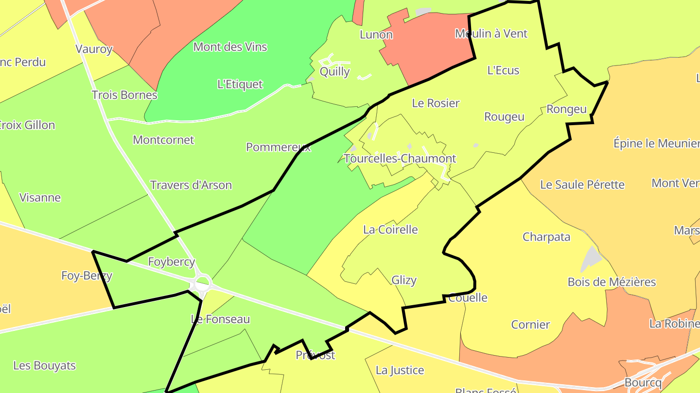 Carte des prix de l'immobilier Tourcelles-Chaumont