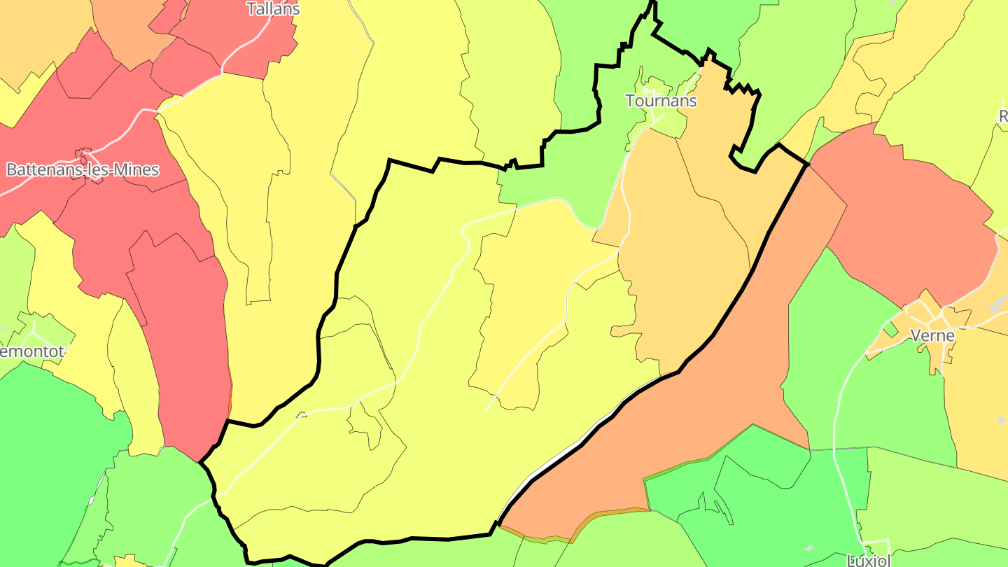 Carte des prix de l'immobilier Tournans