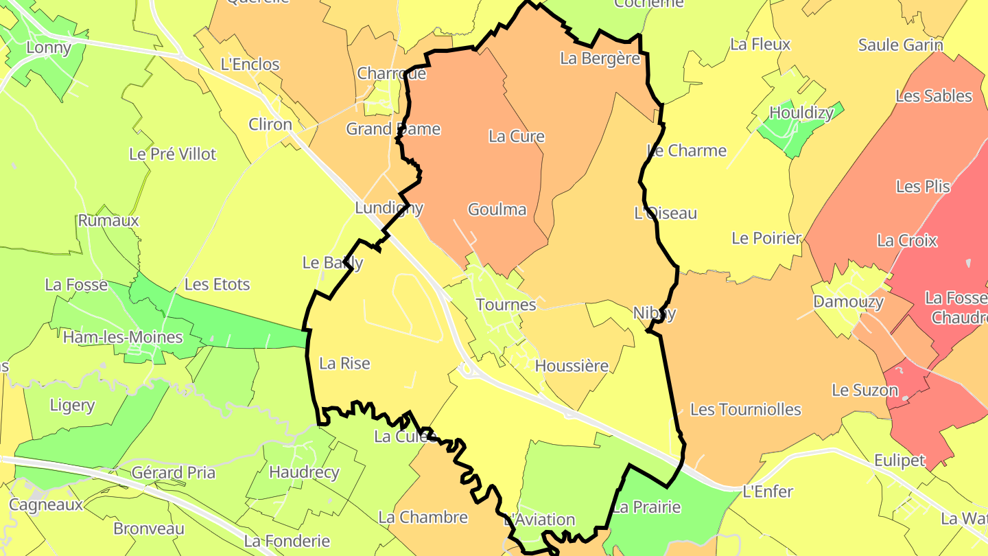 Carte des prix de l'immobilier Tournes