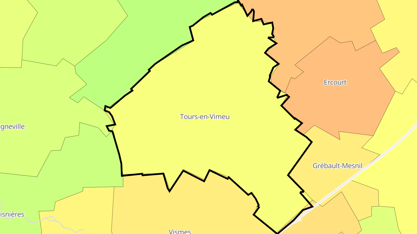 Carte des prix de l'immobilier Tours-en-Vimeu