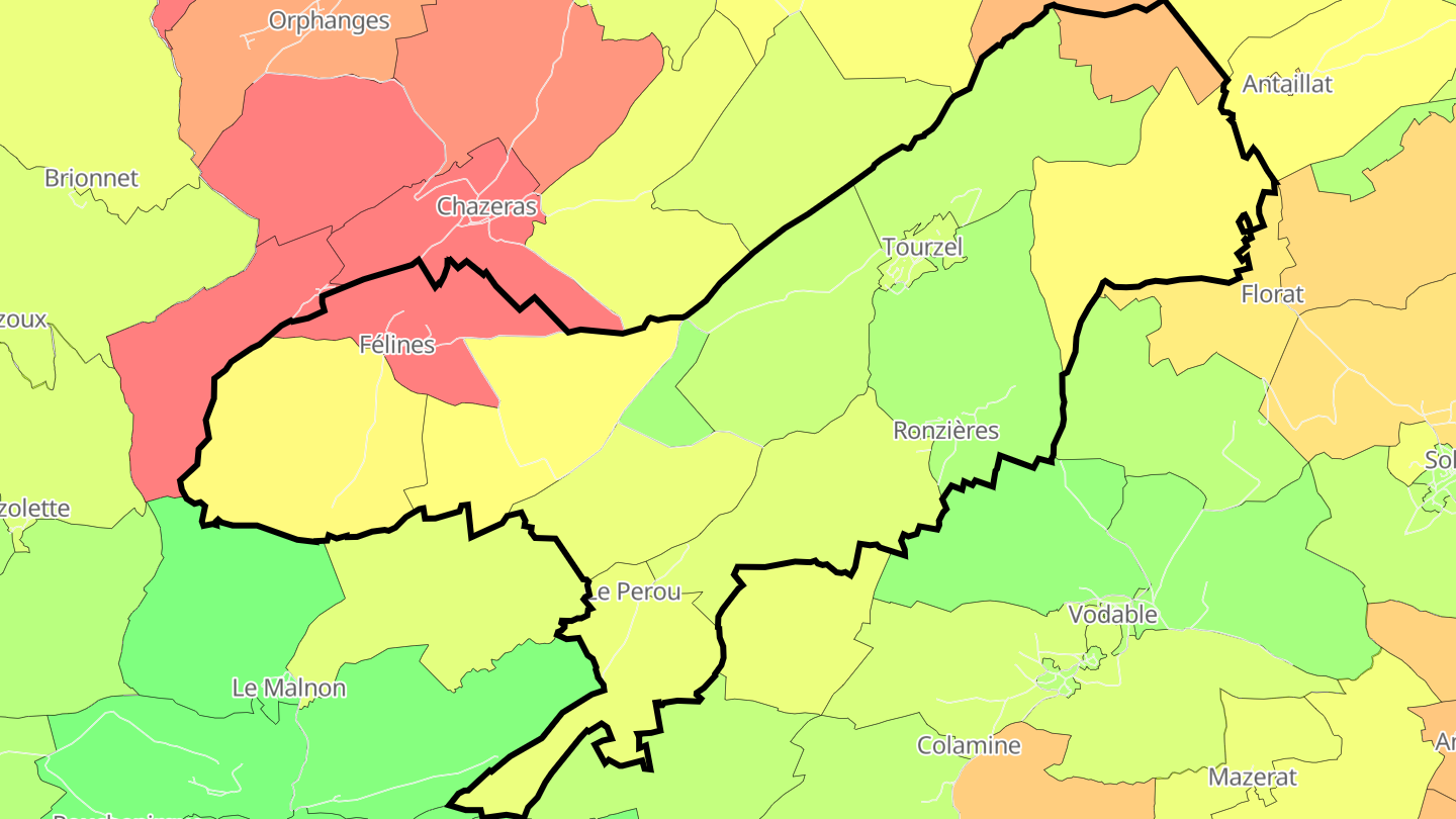 Carte des prix de l'immobilier Tourzel-Ronzières