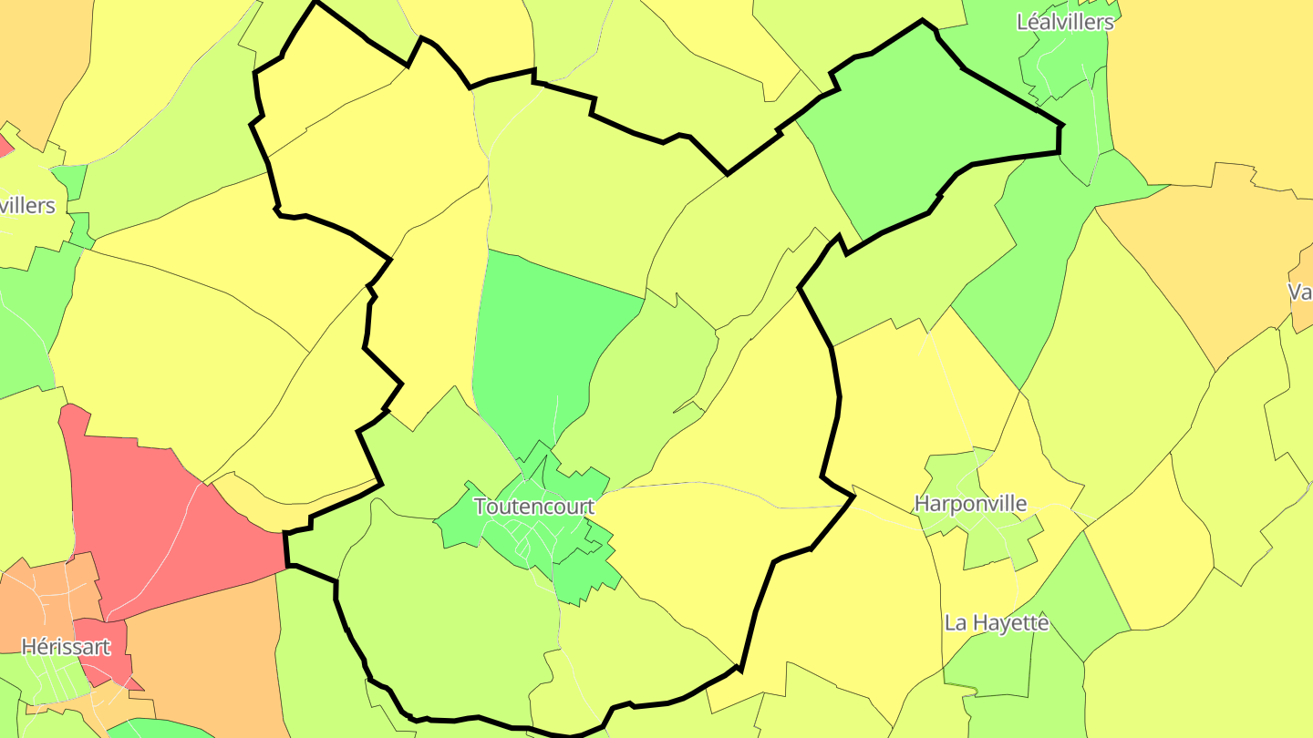 Carte des prix de l'immobilier Toutencourt
