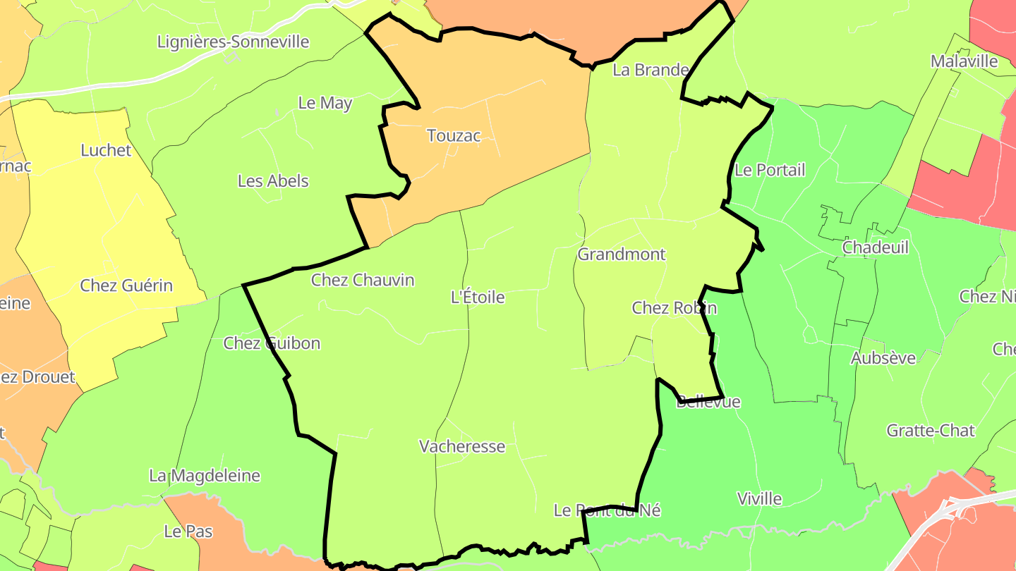 Carte des prix de l'immobilier Touzac