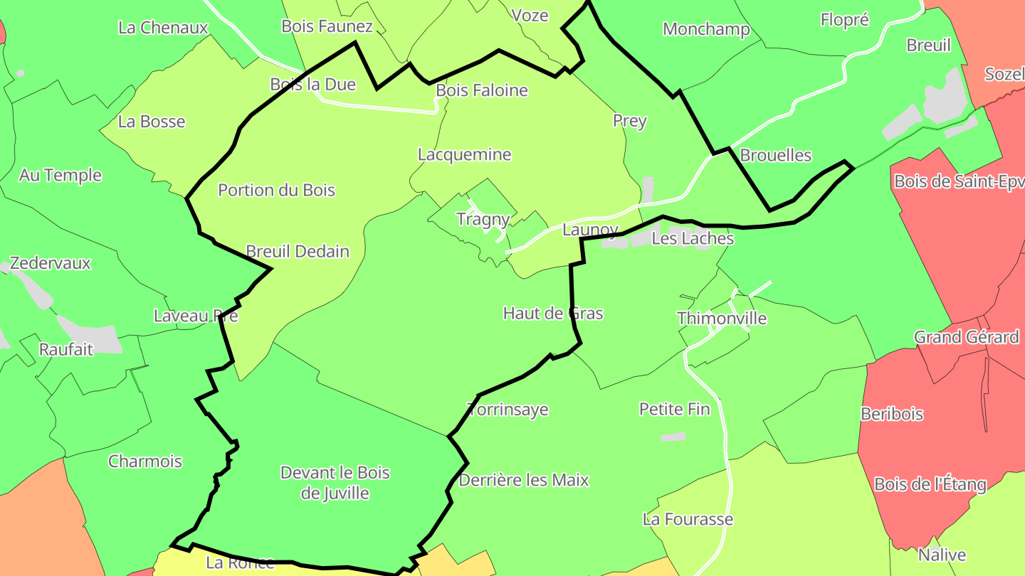Carte des prix de l'immobilier Tragny