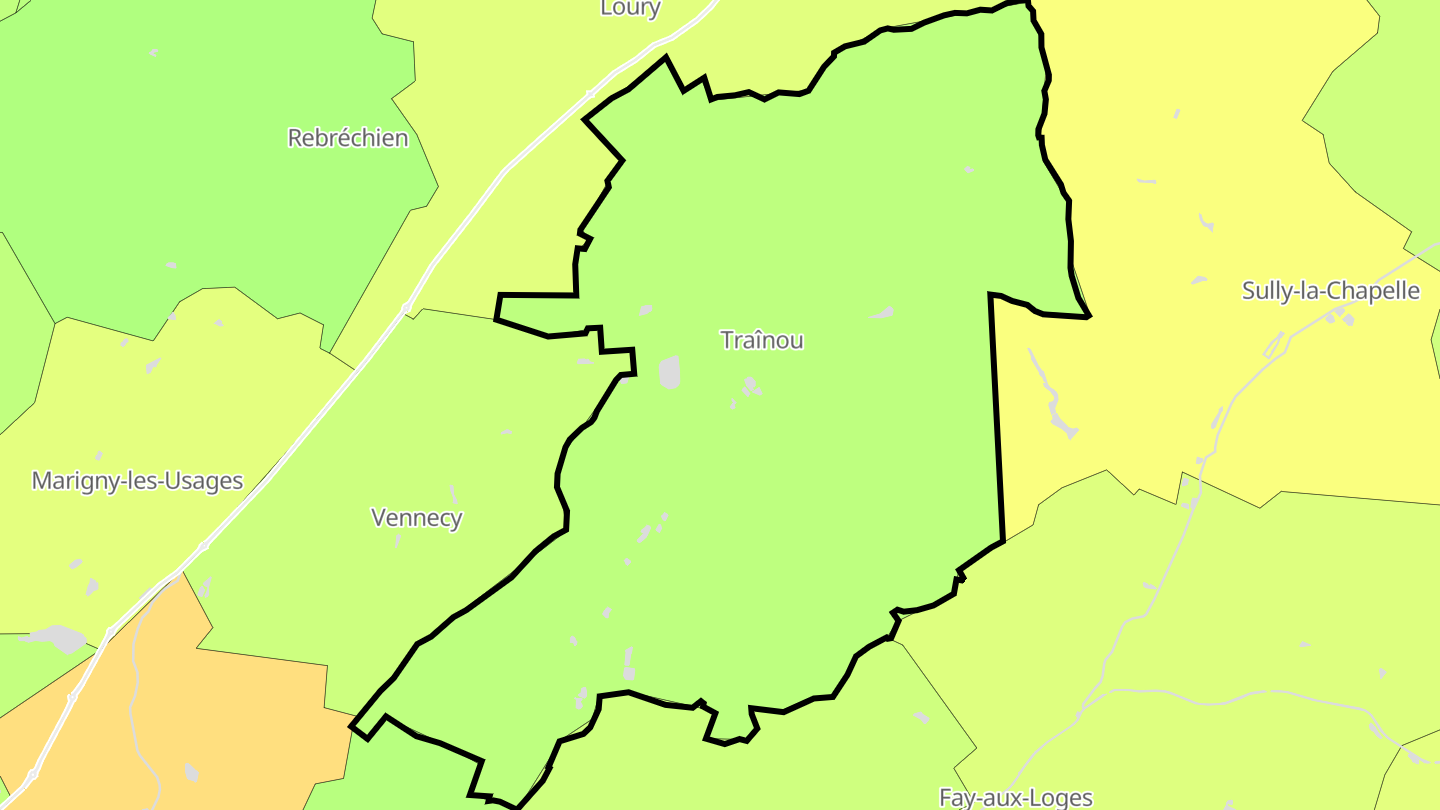 Carte des prix de l'immobilier Traînou