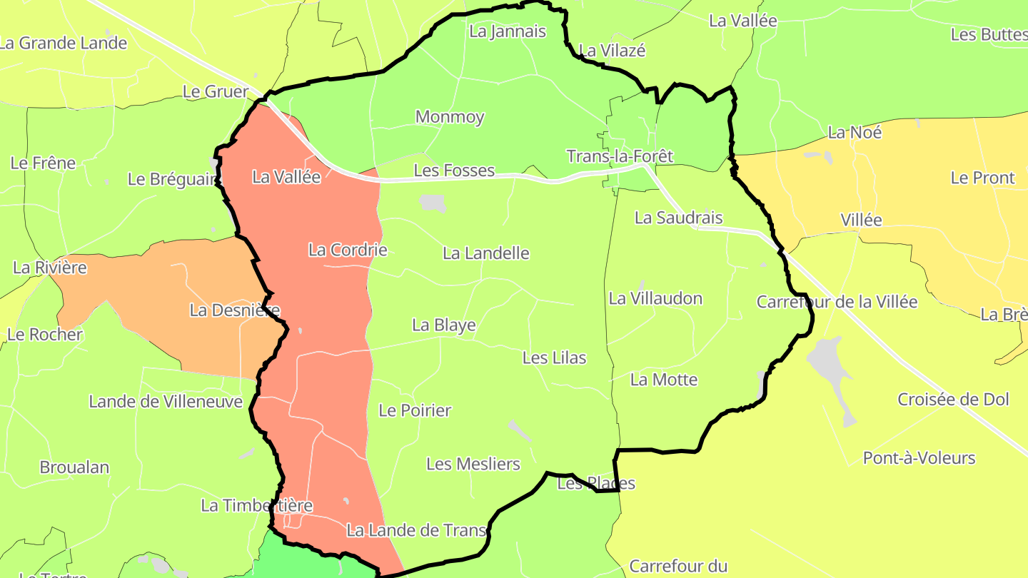 Carte des prix de l'immobilier Trans-la-Forêt