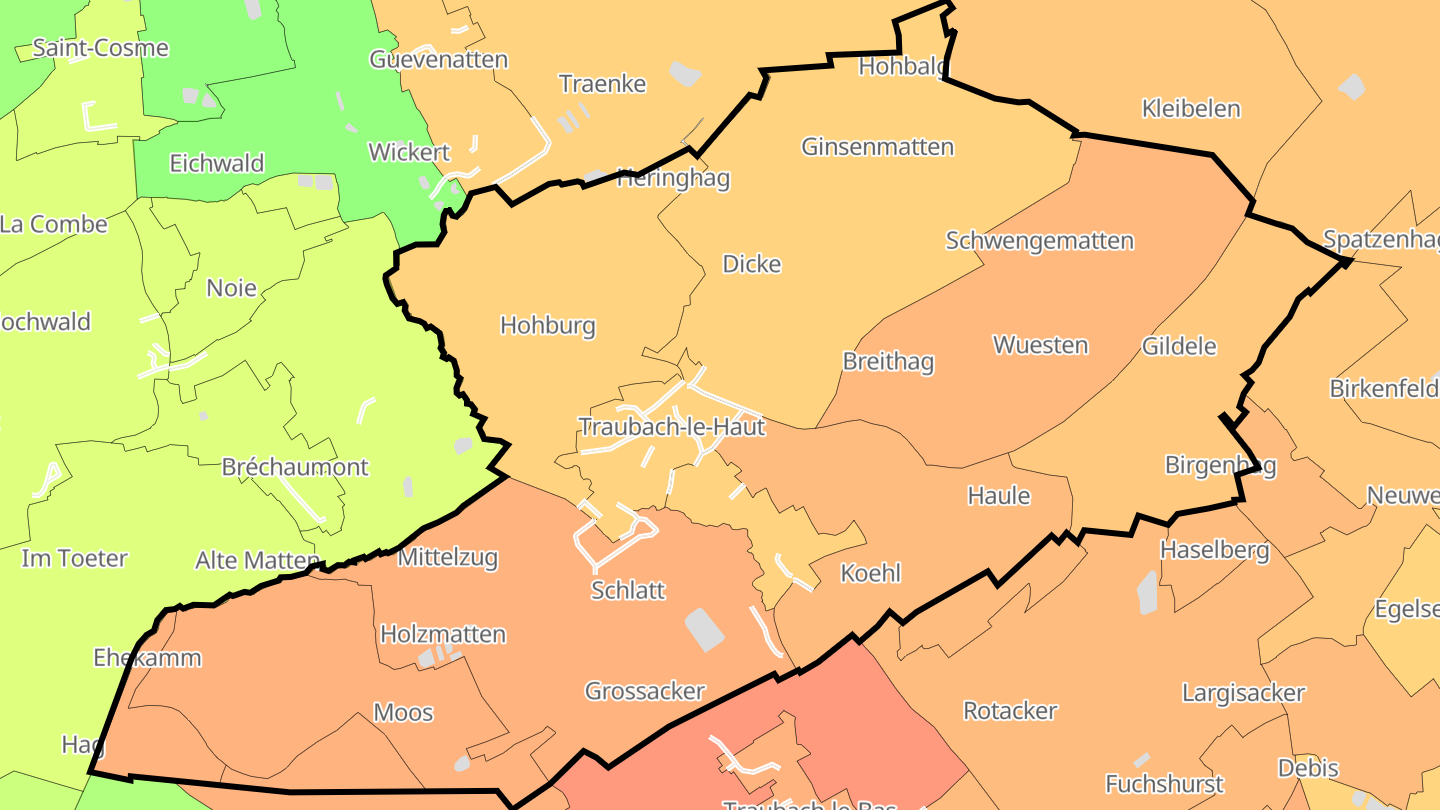 Carte des prix de l'immobilier Traubach-le-Haut