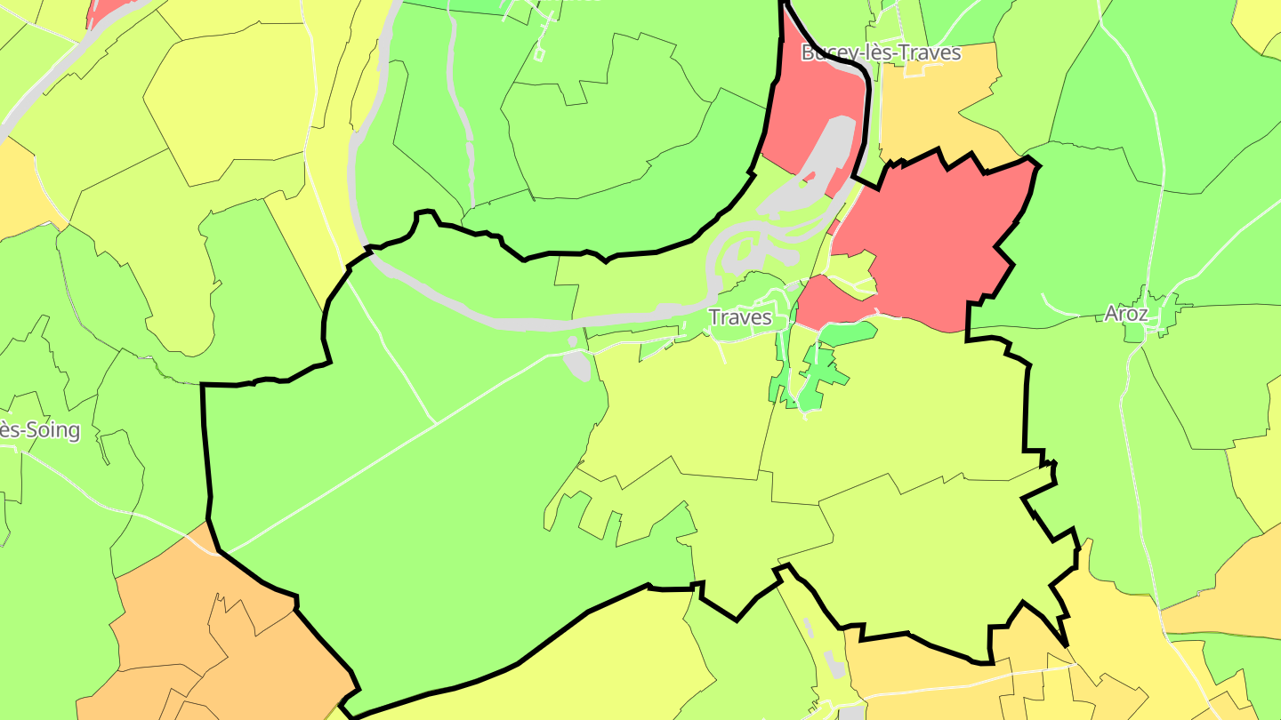 Carte des prix de l'immobilier Traves