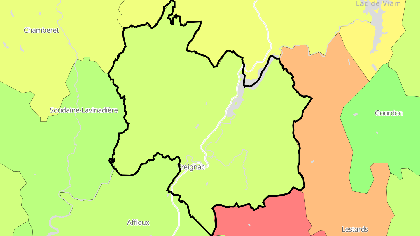Carte des prix de l'immobilier Treignac