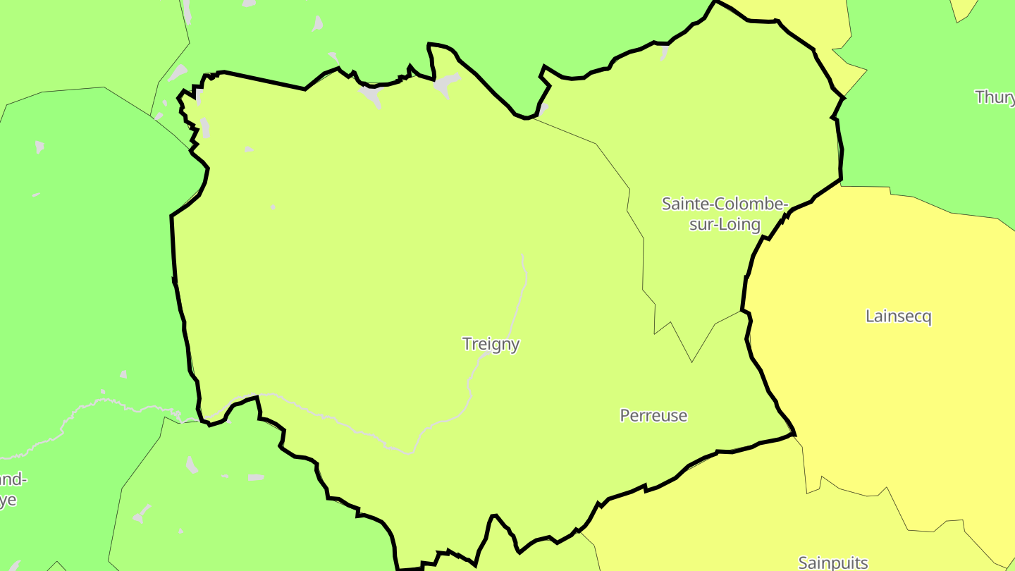 Carte des prix de l'immobilier Treigny-Perreuse-Sainte-Colombe