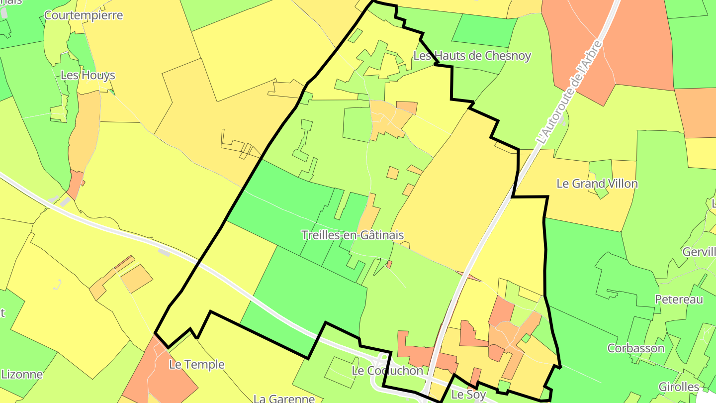Carte des prix de l'immobilier Treilles-en-Gâtinais