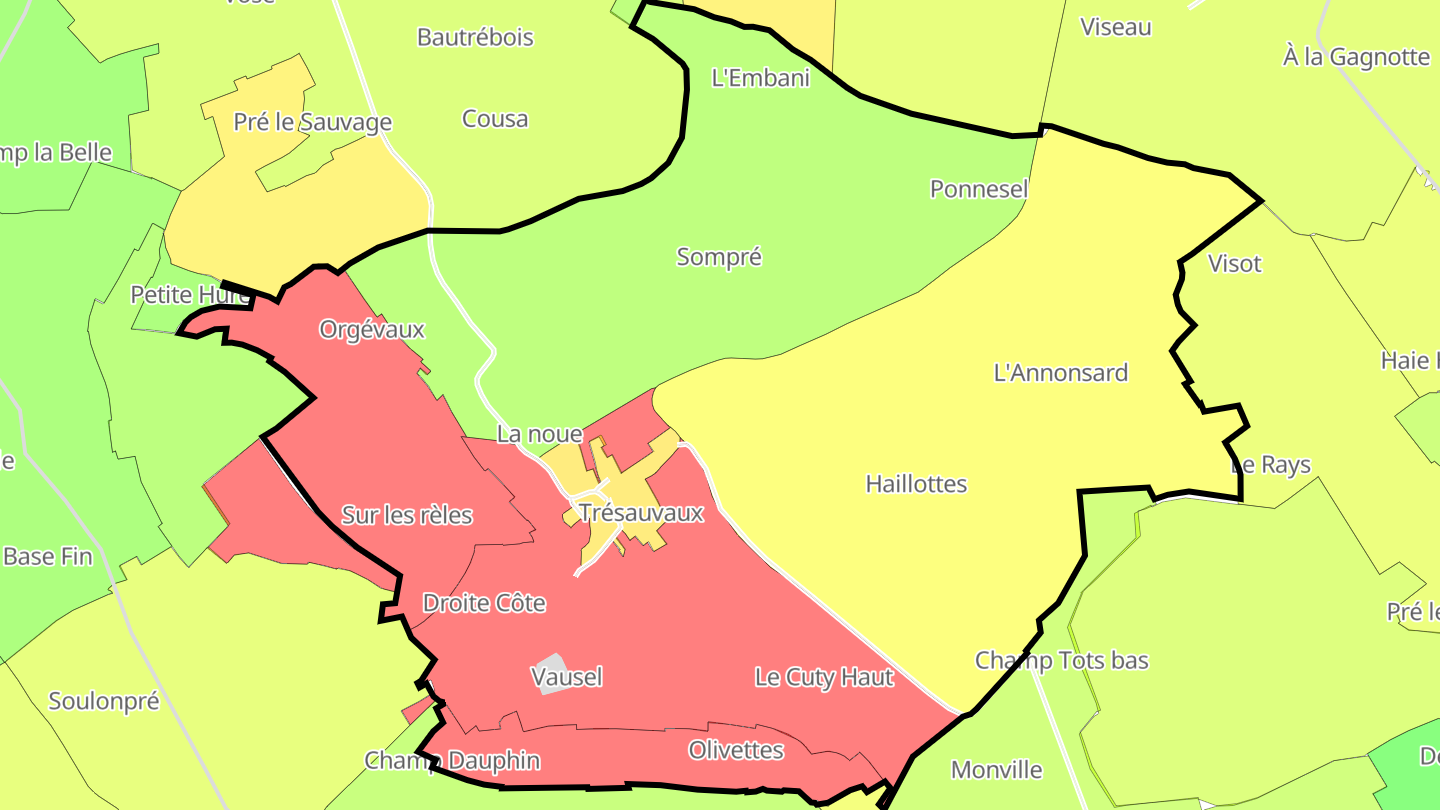 Carte des prix de l'immobilier Trésauvaux