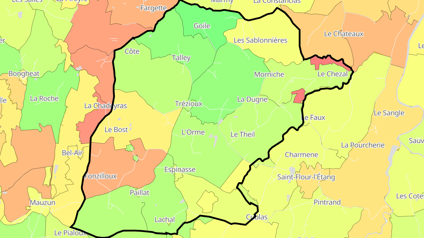 Carte des prix de l'immobilier Trézioux
