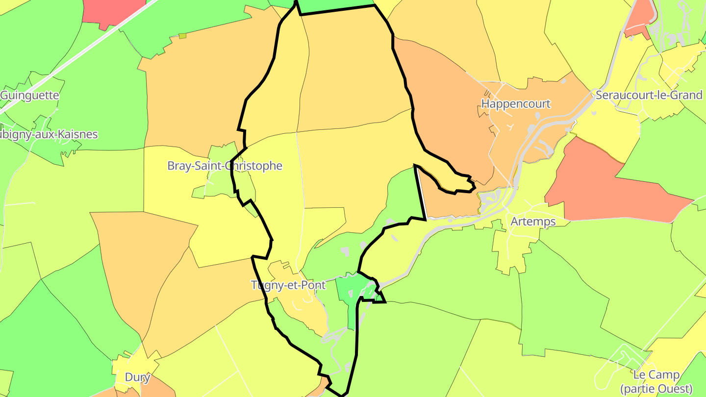 Carte des prix de l'immobilier Tugny-et-Pont