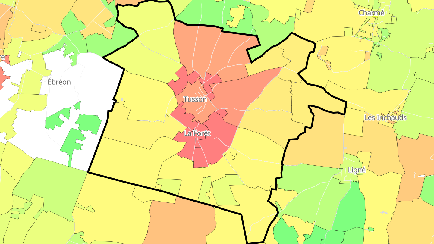 Carte des prix de l'immobilier Tusson