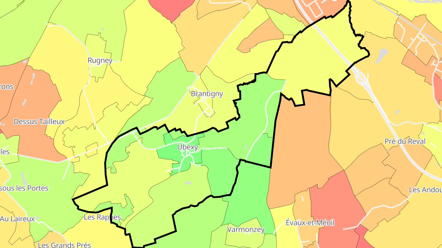Carte des prix de l'immobilier Ubexy