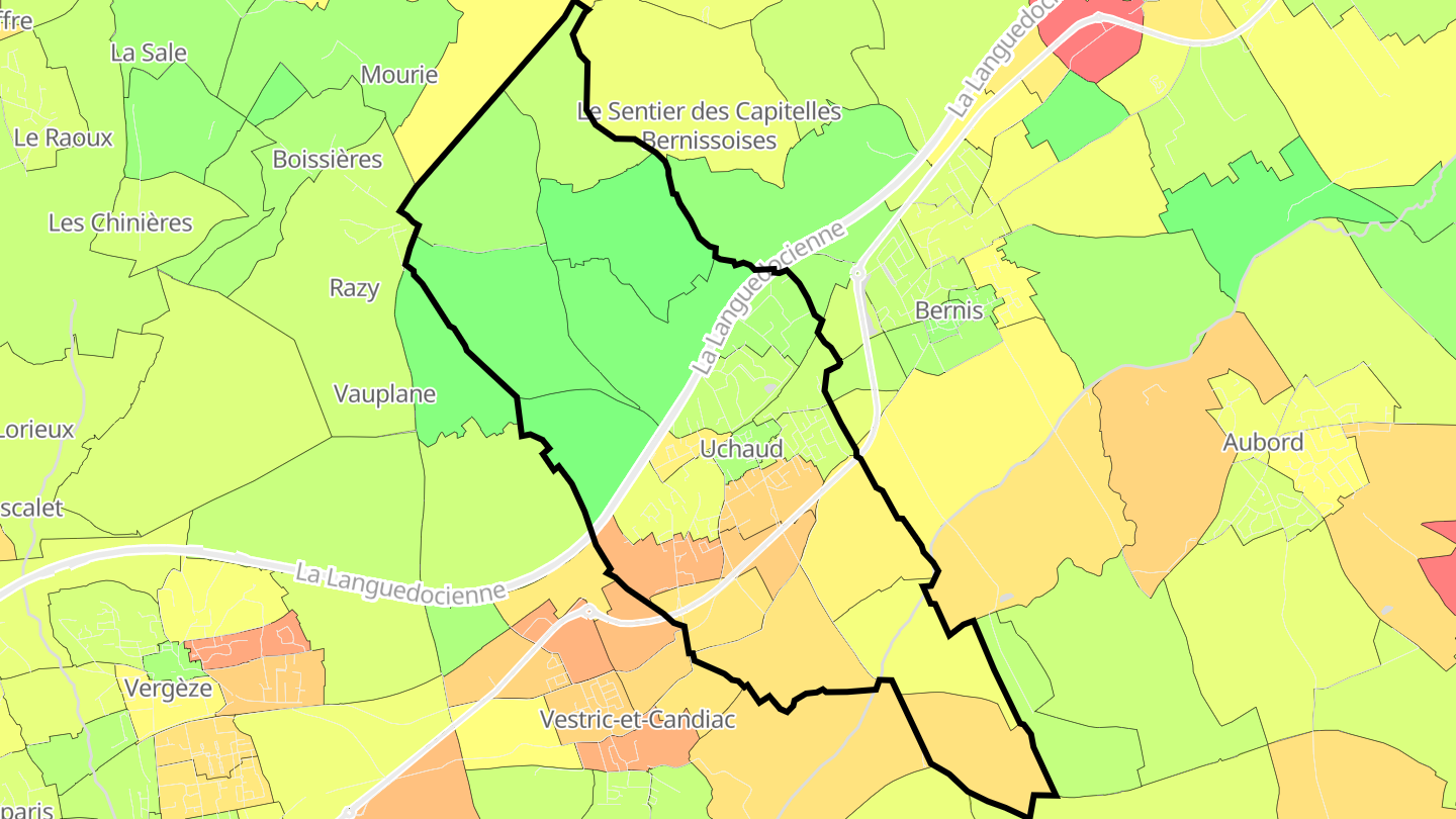 Carte des prix de l'immobilier Uchaud