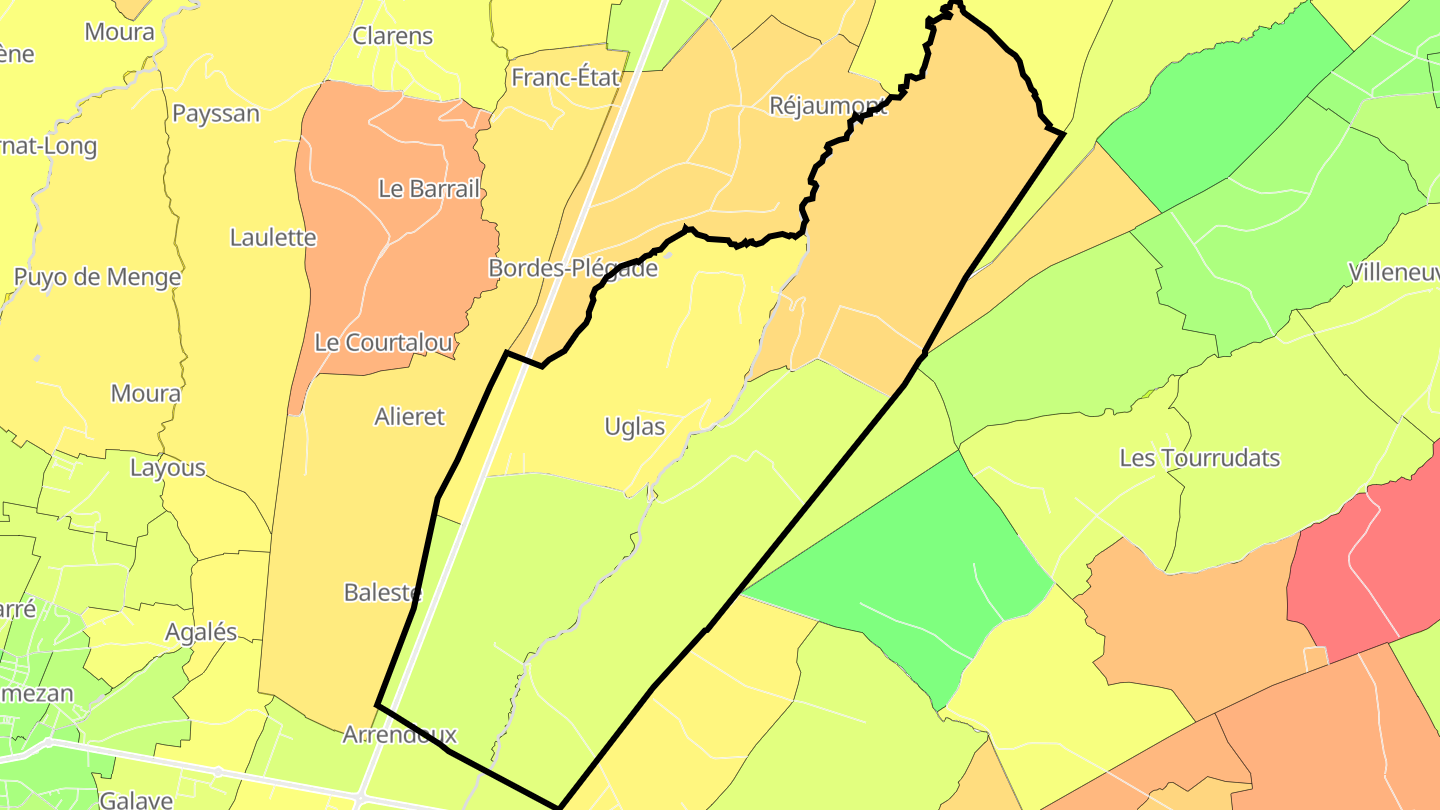 Carte des prix de l'immobilier Uglas