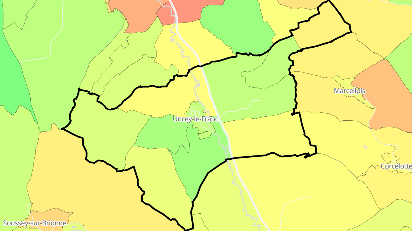 Carte des prix de l'immobilier Uncey-le-Franc